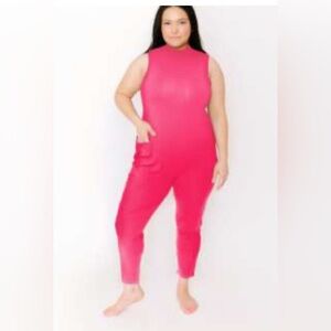 Smash &Tess Hot Pink Romper Jumpsuit Short Sleeve Pockets High Neck